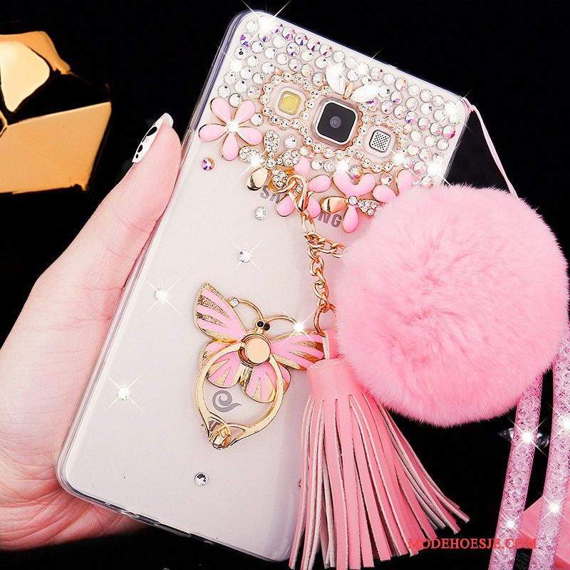 Hoesje Samsung Galaxy A8 Zacht Schrobben Doorzichtig, Hoes Samsung Galaxy A8 Strass Hard Roze