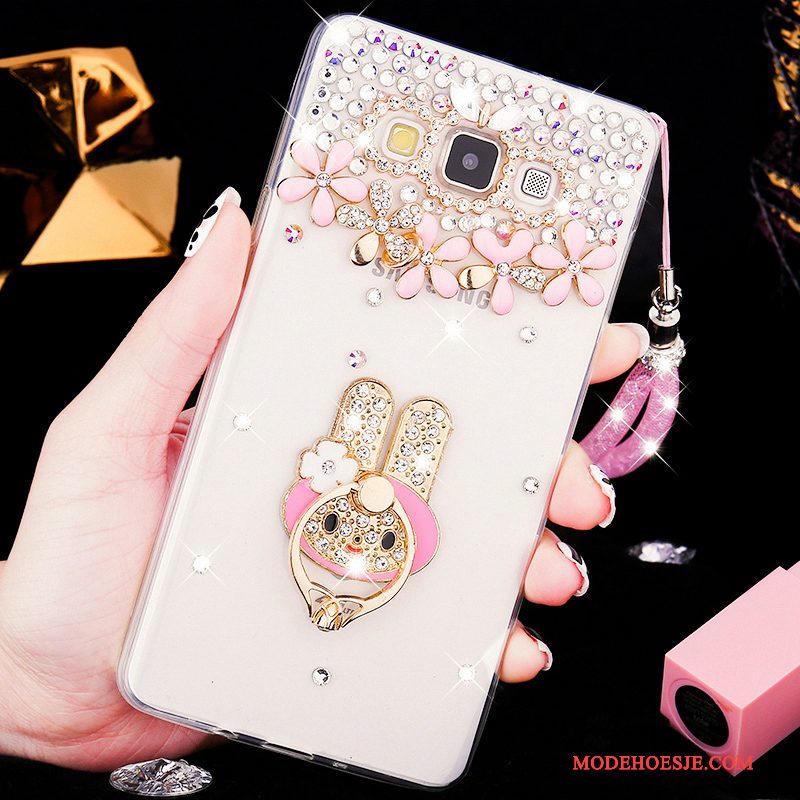 Hoesje Samsung Galaxy A8 Zacht Schrobben Doorzichtig, Hoes Samsung Galaxy A8 Strass Hard Roze