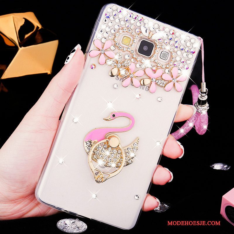 Hoesje Samsung Galaxy A8 Zacht Schrobben Doorzichtig, Hoes Samsung Galaxy A8 Strass Hard Roze