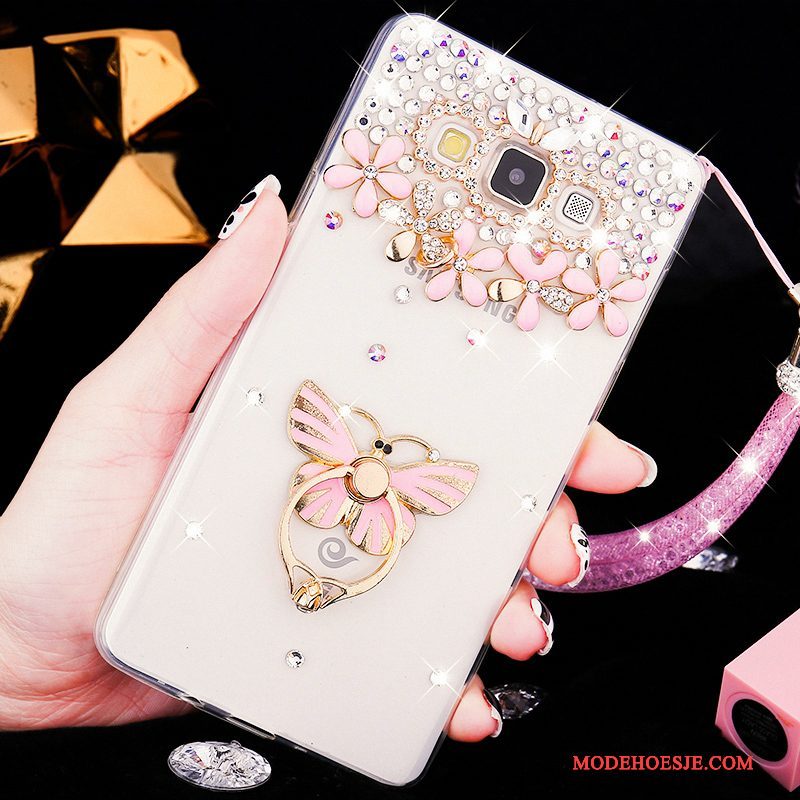 Hoesje Samsung Galaxy A8 Zacht Schrobben Doorzichtig, Hoes Samsung Galaxy A8 Strass Hard Roze