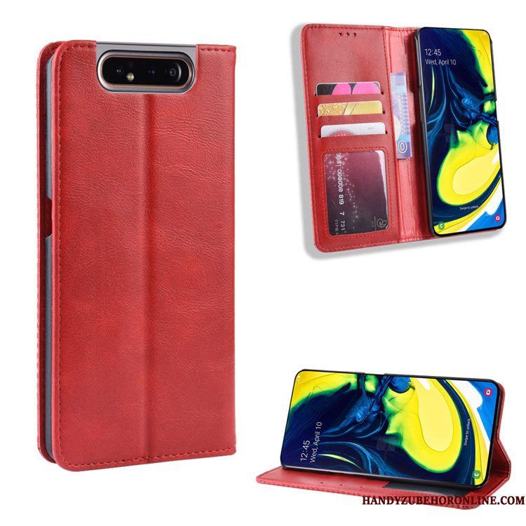 Hoesje Samsung Galaxy A80 Bescherming Rood Magneet Sluit, Hoes Samsung Galaxy A80 Folio