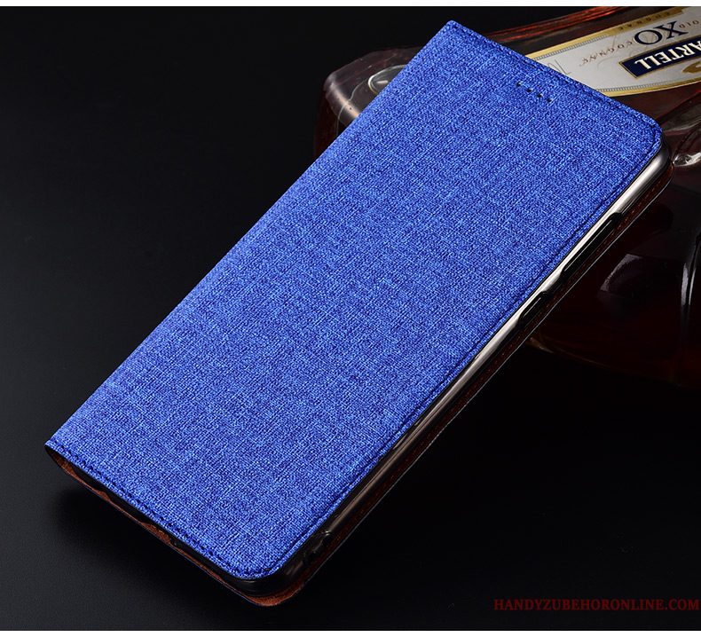 Hoesje Samsung Galaxy A80 Zakken Blauw Nieuw, Hoes Samsung Galaxy A80 Folio Katoen En Linnen Anti-fall