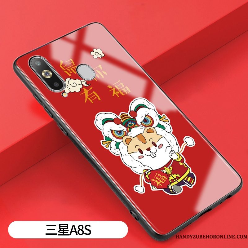 Hoesje Samsung Galaxy A8s Scheppend Spiegel Chinese Stijl, Hoes Samsung Galaxy A8s Spotprent Lovers Persoonlijk