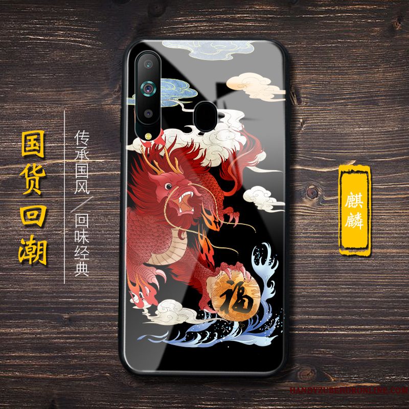 Hoesje Samsung Galaxy A8s Siliconen Trend Chinese Stijl, Hoes Samsung Galaxy A8s Scheppend Trendy Merk Zwart