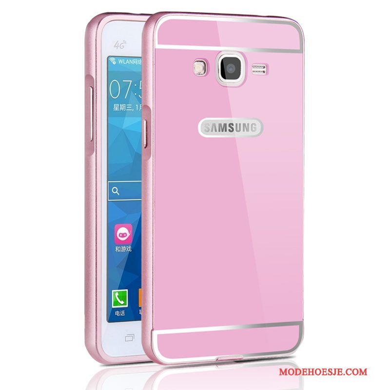 Hoesje Samsung Galaxy J3 2015 Metaal Omlijsting Hard, Hoes Samsung Galaxy J3 2015 Bescherming Telefoon Anti-fall