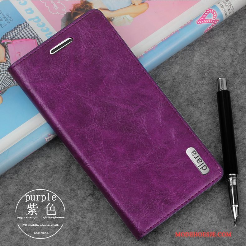 Hoesje Samsung Galaxy J3 2016 Leer Achterkleptelefoon, Hoes Samsung Galaxy J3 2016 Bescherming Purper