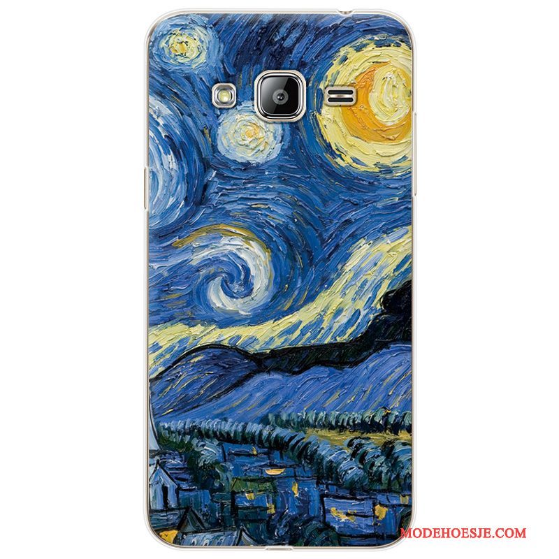 Hoesje Samsung Galaxy J3 2016 Spotprent Mooietelefoon, Hoes Samsung Galaxy J3 2016 Donkerblauw Trend