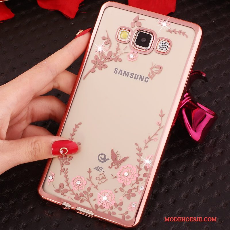 Hoesje Samsung Galaxy J3 2016 Strass Roze Ring, Hoes Samsung Galaxy J3 2016 Bescherming Dun Plating