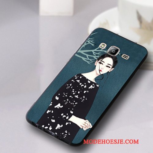 Hoesje Samsung Galaxy J3 2016 Zacht Donkerblauw Schrobben, Hoes Samsung Galaxy J3 2016 Zakken Anti-falltelefoon