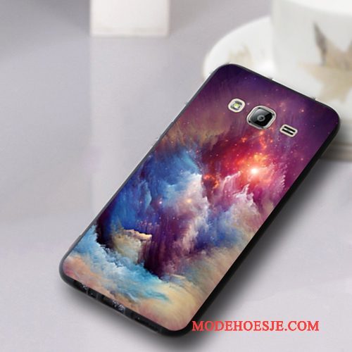 Hoesje Samsung Galaxy J3 2016 Zacht Donkerblauw Schrobben, Hoes Samsung Galaxy J3 2016 Zakken Anti-falltelefoon