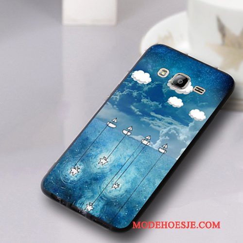 Hoesje Samsung Galaxy J3 2016 Zacht Donkerblauw Schrobben, Hoes Samsung Galaxy J3 2016 Zakken Anti-falltelefoon