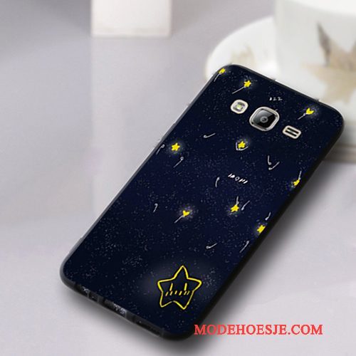 Hoesje Samsung Galaxy J3 2016 Zacht Donkerblauw Schrobben, Hoes Samsung Galaxy J3 2016 Zakken Anti-falltelefoon