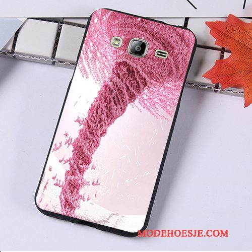 Hoesje Samsung Galaxy J3 2016 Zacht Telefoon Hanger, Hoes Samsung Galaxy J3 2016 Bescherming Zwart Roze