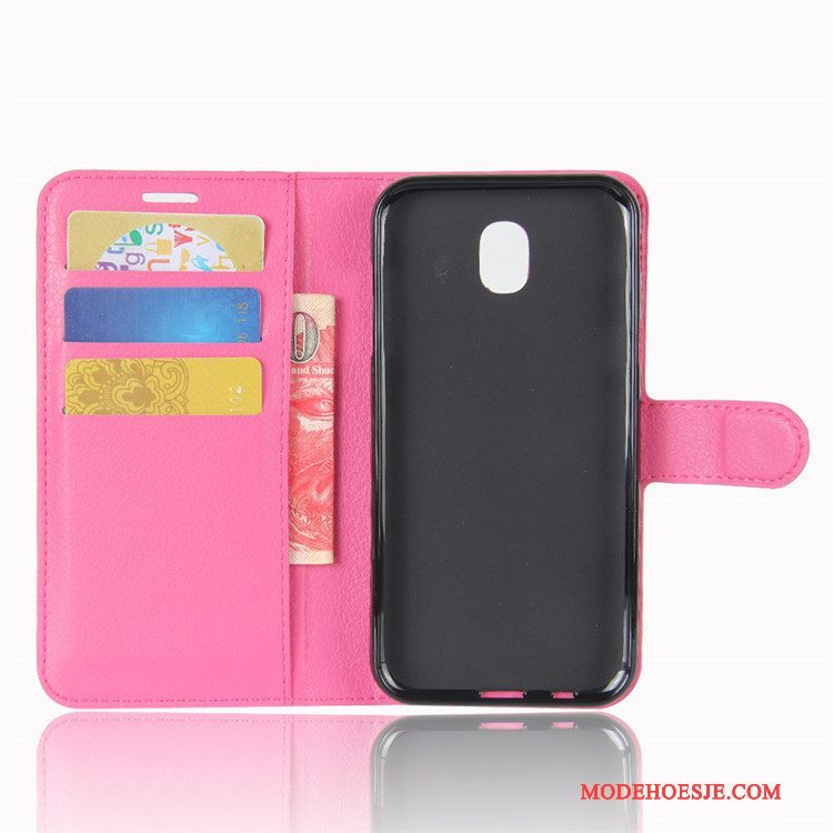 Hoesje Samsung Galaxy J3 2017 Folio Europa Rood, Hoes Samsung Galaxy J3 2017 Leer Kaart