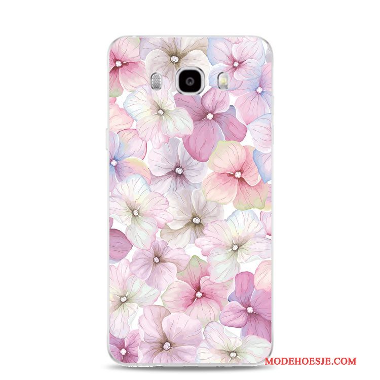 Hoesje Samsung Galaxy J3 2017 Ondersteuning Bloemen Roze, Hoes Samsung Galaxy J3 2017 Zacht Roodtelefoon