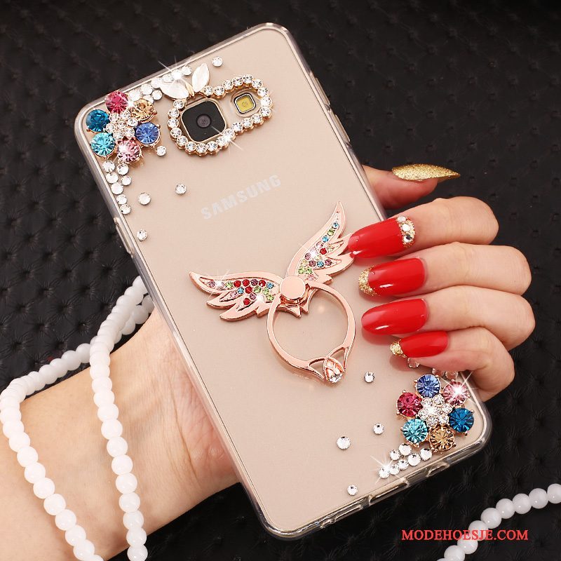 Hoesje Samsung Galaxy J5 2017 Bescherming Roze Ring, Hoes Samsung Galaxy J5 2017 Strass Hangertelefoon