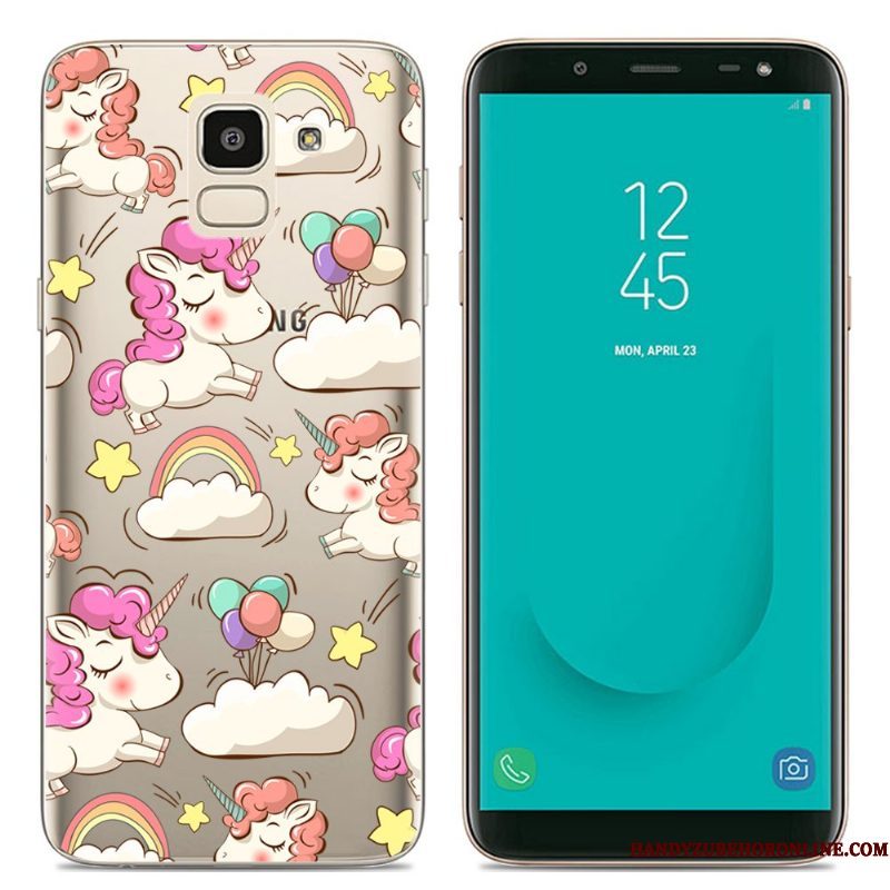Hoesje Samsung Galaxy J6 Spotprent Doorzichtigtelefoon, Hoes Samsung Galaxy J6 Scheppend Roze Europa