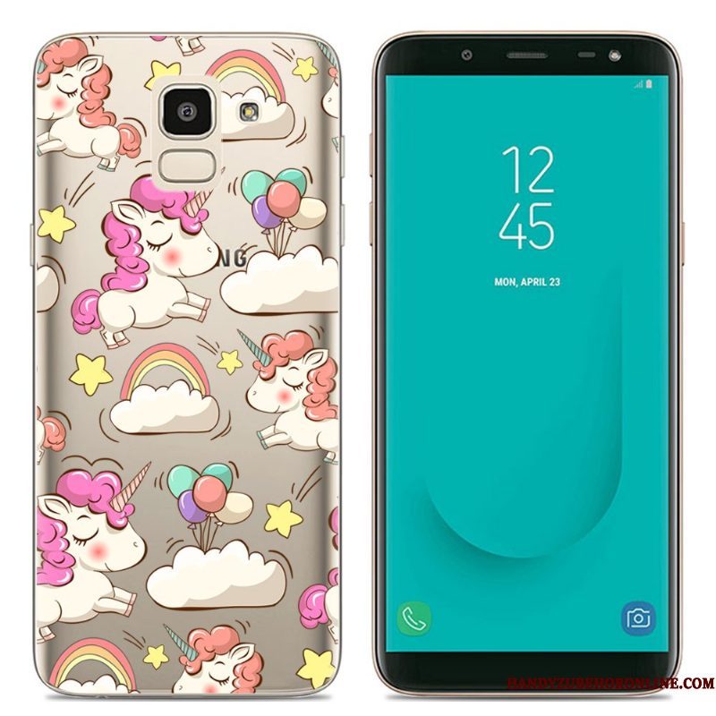 Hoesje Samsung Galaxy J6 Spotprent Doorzichtigtelefoon, Hoes Samsung Galaxy J6 Scheppend Roze Europa