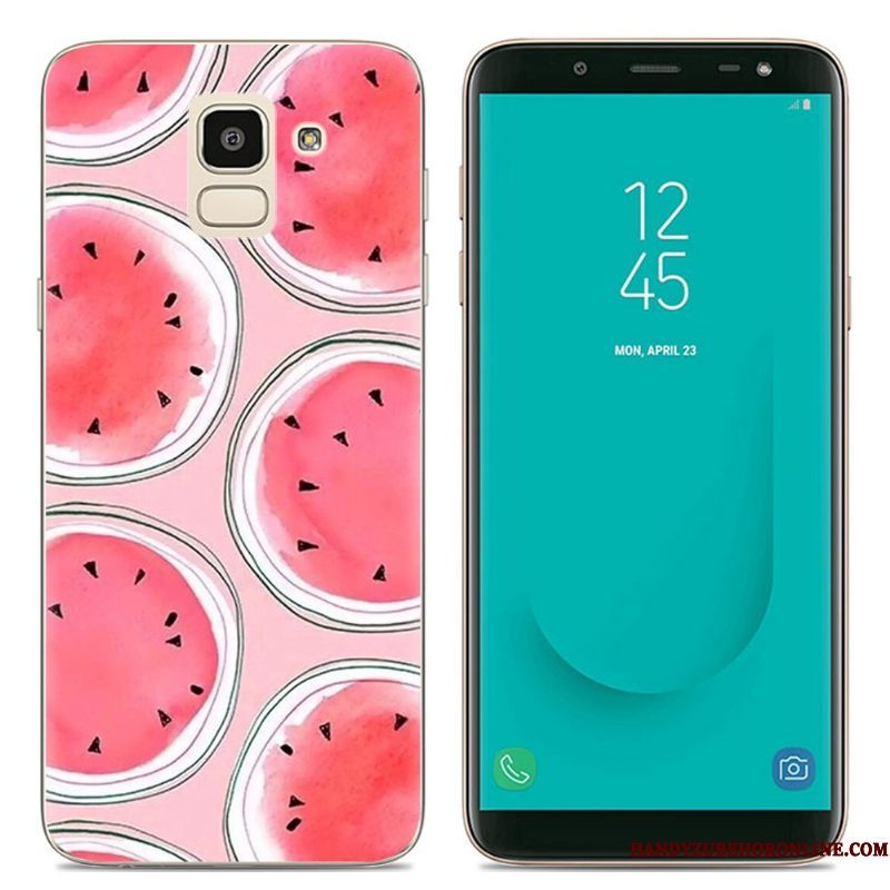 Hoesje Samsung Galaxy J6 Spotprent Doorzichtigtelefoon, Hoes Samsung Galaxy J6 Scheppend Roze Europa