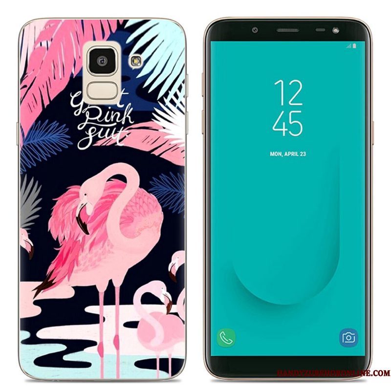 Hoesje Samsung Galaxy J6 Spotprent Doorzichtigtelefoon, Hoes Samsung Galaxy J6 Scheppend Roze Europa