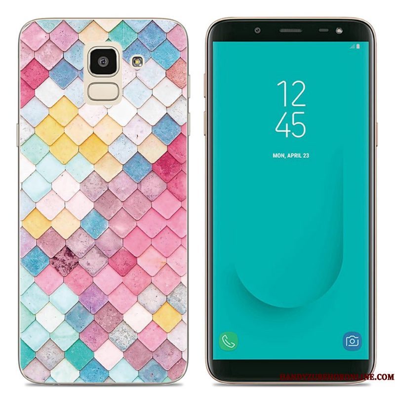 Hoesje Samsung Galaxy J6 Spotprent Doorzichtigtelefoon, Hoes Samsung Galaxy J6 Scheppend Roze Europa