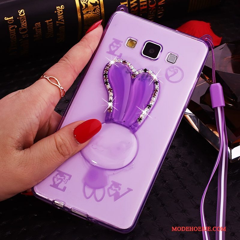 Hoesje Samsung Galaxy J7 2015 Spotprent Purper Hanger, Hoes Samsung Galaxy J7 2015 Bescherming Doorzichtig