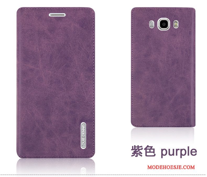 Hoesje Samsung Galaxy J7 2016 Leer Anti-fall Purper, Hoes Samsung Galaxy J7 2016 Bescherming Duurzaam