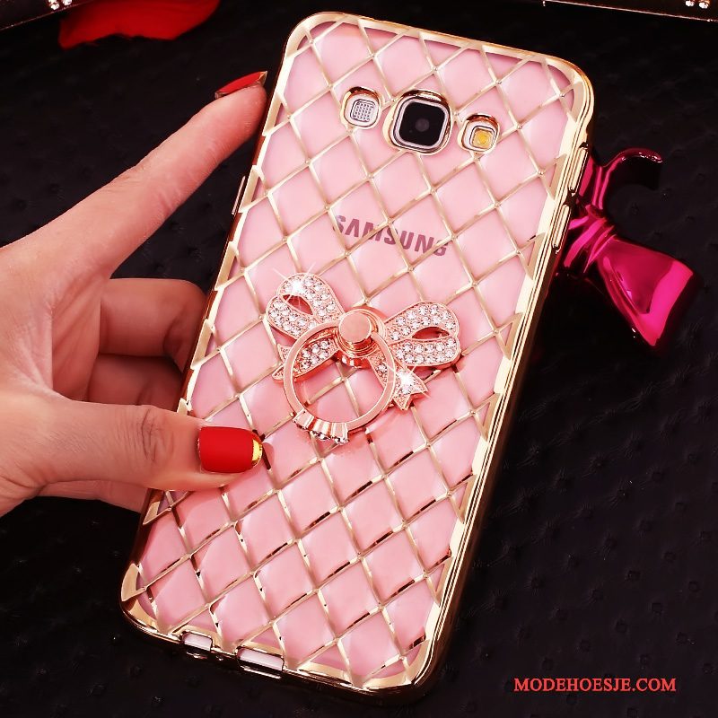 Hoesje Samsung Galaxy J7 2016 Trass Klittenband Ring, Hoes Samsung Galaxy J7 2016 Strass Roze