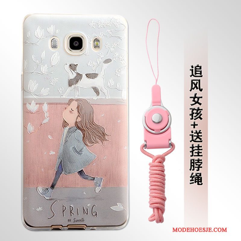 Hoesje Samsung Galaxy J7 2016 Zacht Roze Hanger, Hoes Samsung Galaxy J7 2016 Reliëf Telefoon