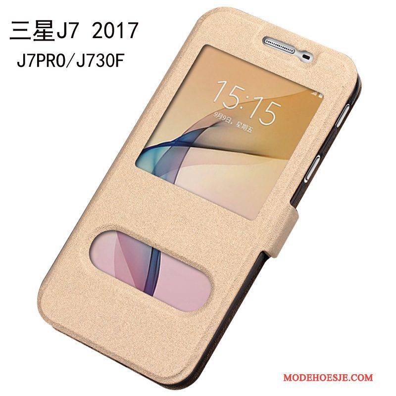 Hoesje Samsung Galaxy J7 2017 Leer Telefoon Rood, Hoes Samsung Galaxy J7 2017 Zakken