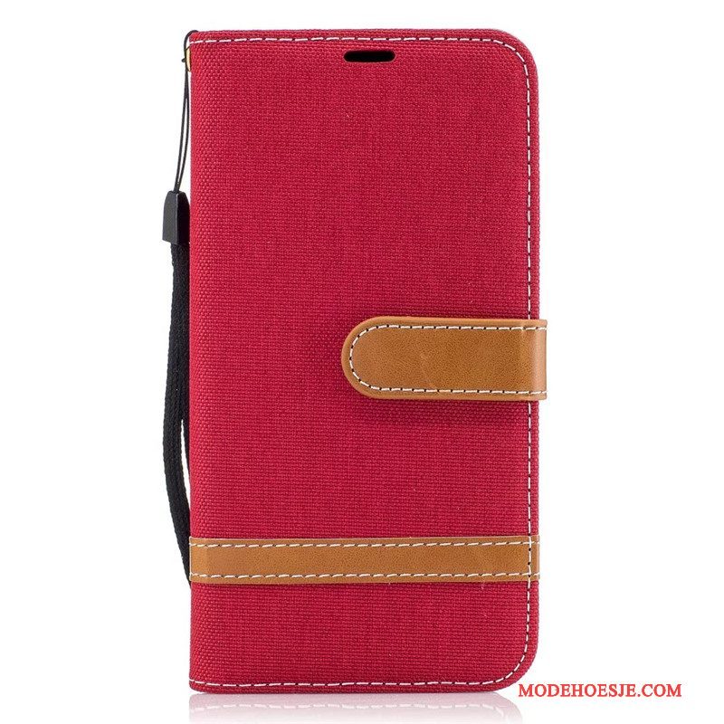 Hoesje Samsung Galaxy J7 2017 Portemonnee Rood Denim, Hoes Samsung Galaxy J7 2017 Folio