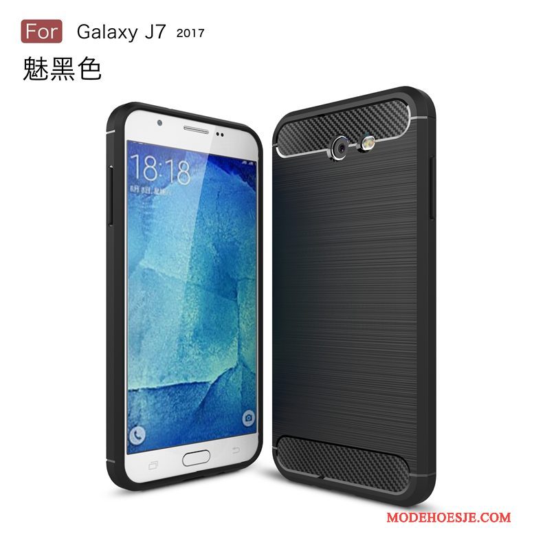 Hoesje Samsung Galaxy J7 2017 Zacht Zwart Anti-fall, Hoes Samsung Galaxy J7 2017 Bescherming Telefoon Zijde