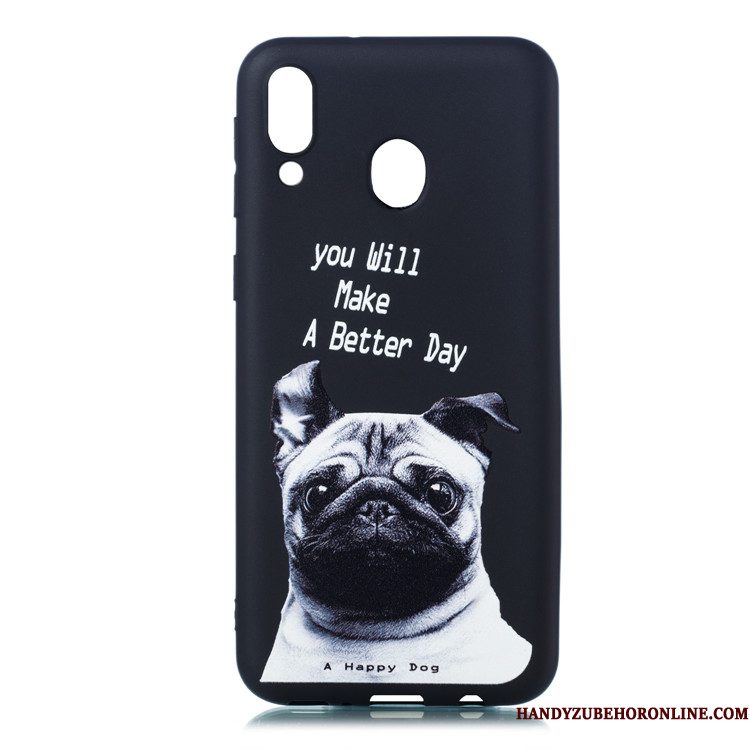 Hoesje Samsung Galaxy M20 Zacht Hanger Zwart, Hoes Samsung Galaxy M20 Spotprent Telefoon Schrobben