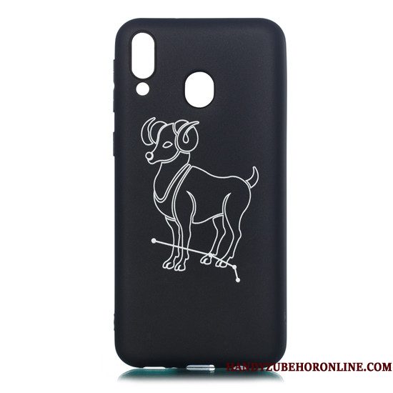 Hoesje Samsung Galaxy M20 Zacht Hanger Zwart, Hoes Samsung Galaxy M20 Spotprent Telefoon Schrobben