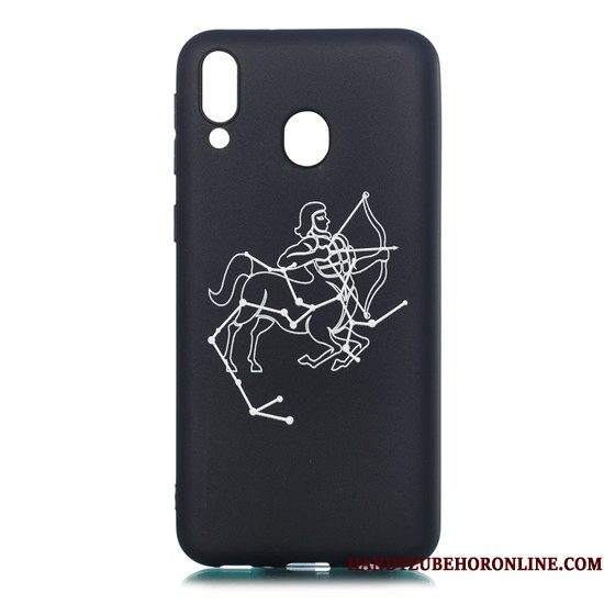 Hoesje Samsung Galaxy M20 Zacht Hanger Zwart, Hoes Samsung Galaxy M20 Spotprent Telefoon Schrobben