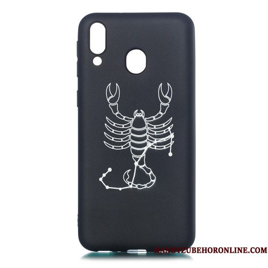 Hoesje Samsung Galaxy M20 Zacht Hanger Zwart, Hoes Samsung Galaxy M20 Spotprent Telefoon Schrobben