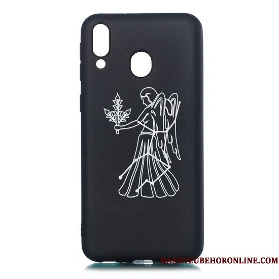 Hoesje Samsung Galaxy M20 Zacht Hanger Zwart, Hoes Samsung Galaxy M20 Spotprent Telefoon Schrobben