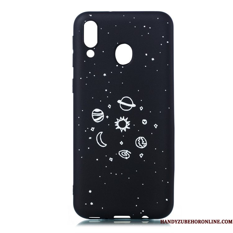 Hoesje Samsung Galaxy M20 Zacht Hanger Zwart, Hoes Samsung Galaxy M20 Spotprent Telefoon Schrobben