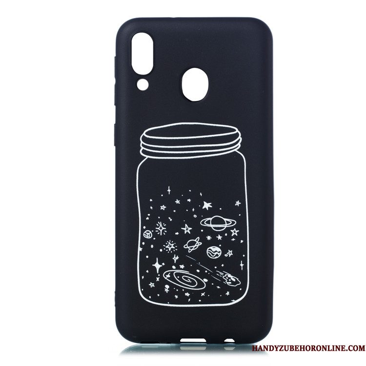 Hoesje Samsung Galaxy M20 Zacht Hanger Zwart, Hoes Samsung Galaxy M20 Spotprent Telefoon Schrobben