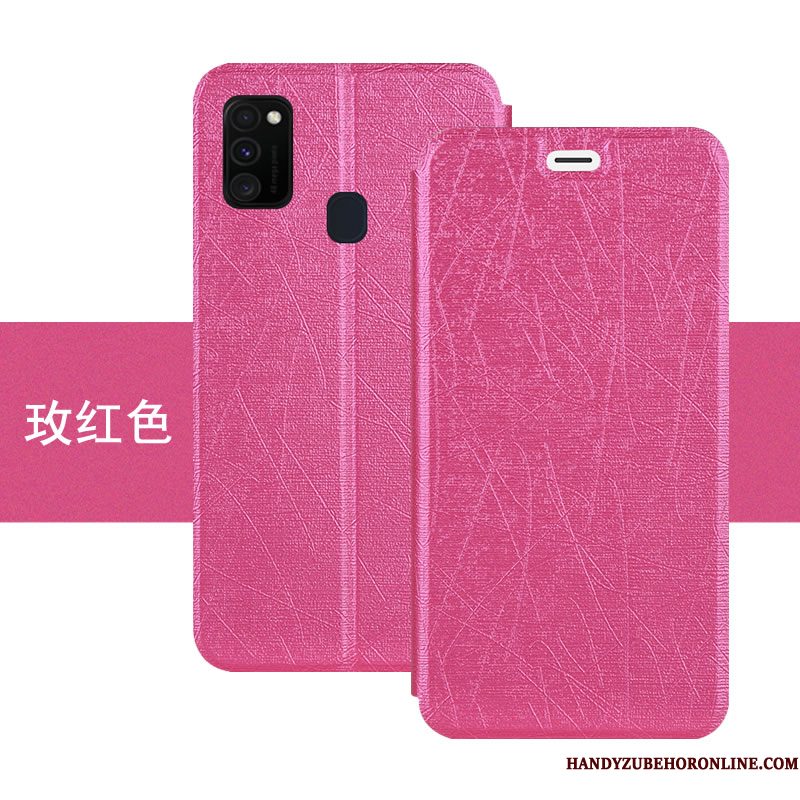 Hoesje Samsung Galaxy M30s Leer Anti-fall Roze, Hoes Samsung Galaxy M30s Bescherming Telefoon