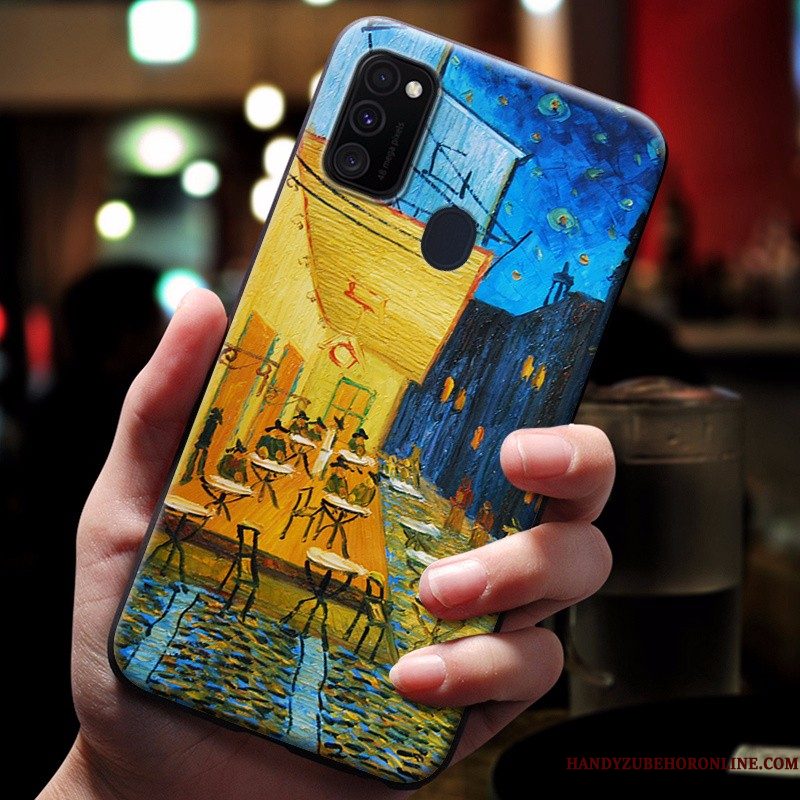 Hoesje Samsung Galaxy M30s Reliëf Telefoon Blauw, Hoes Samsung Galaxy M30s Bescherming Anti-fall