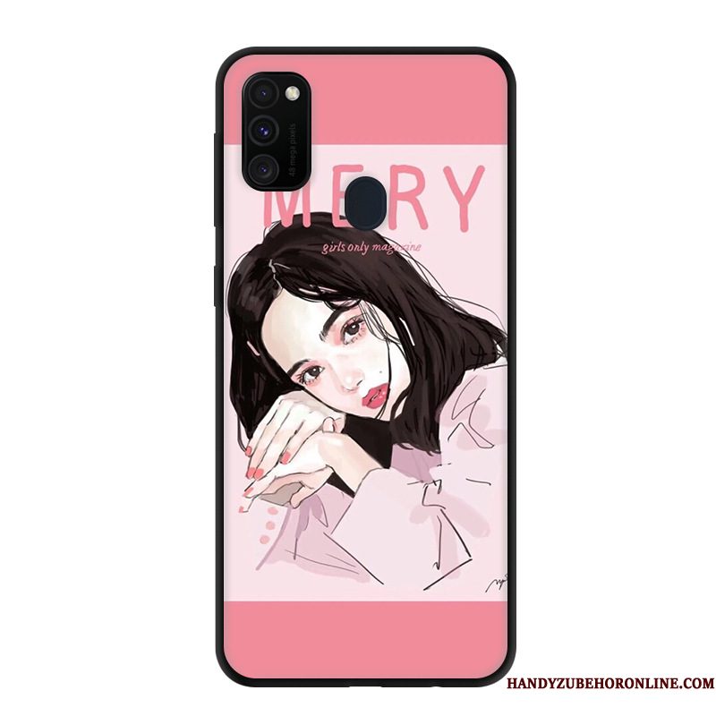 Hoesje Samsung Galaxy M30s Zacht Net Red Zwart, Hoes Samsung Galaxy M30s Bescherming Telefoon Roze