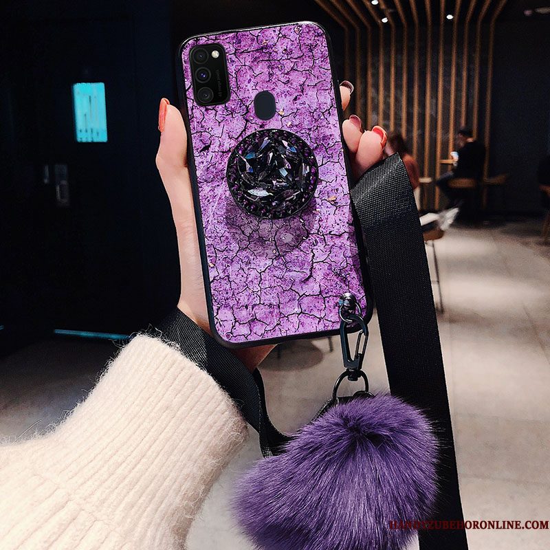 Hoesje Samsung Galaxy M30s Zakken Purper Trendy Merk, Hoes Samsung Galaxy M30s Bescherming Wind Hanger