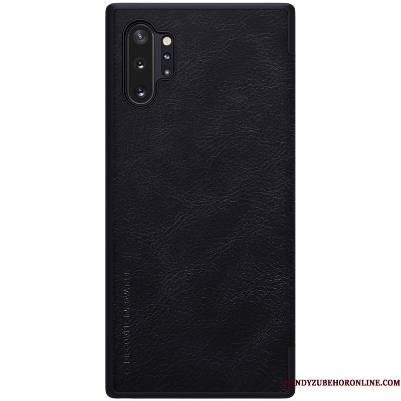 Hoesje Samsung Galaxy Note 10+ Bescherming Bedrijf Zwart, Hoes Samsung Galaxy Note 10+ Leer Goudtelefoon