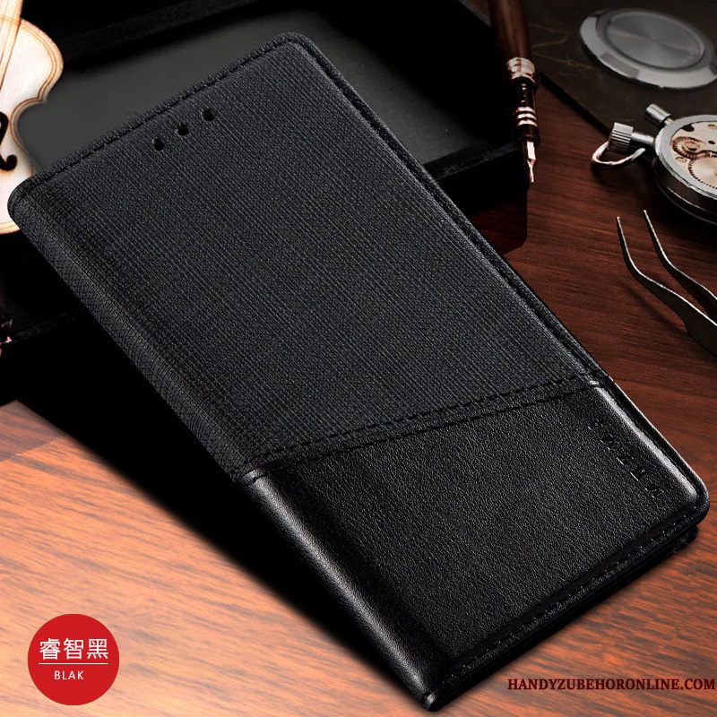 Hoesje Samsung Galaxy Note 10 Bescherming Zwart Patroon, Hoes Samsung Galaxy Note 10 Leer Doektelefoon