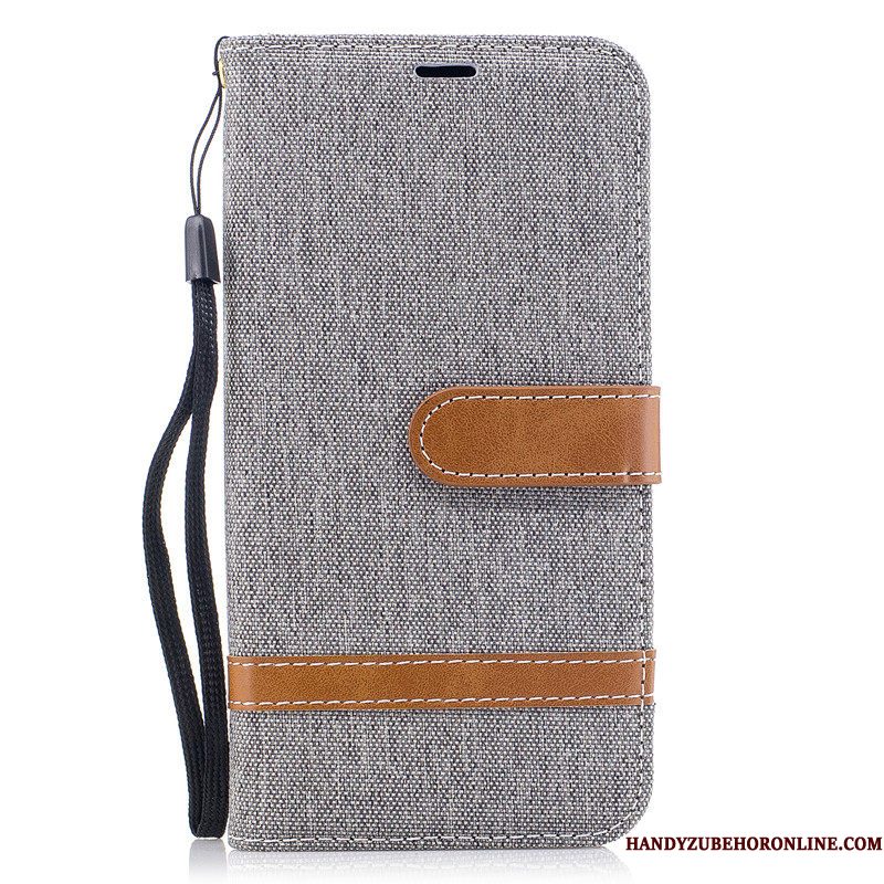 Hoesje Samsung Galaxy Note 10 Folio Denim Kaart, Hoes Samsung Galaxy Note 10 Portemonnee Grijstelefoon