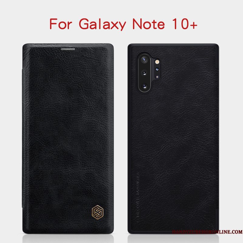 Hoesje Samsung Galaxy Note 10+ Leer Goud Zwart, Hoes Samsung Galaxy Note 10+