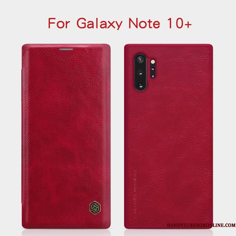 Hoesje Samsung Galaxy Note 10+ Leer Goud Zwart, Hoes Samsung Galaxy Note 10+