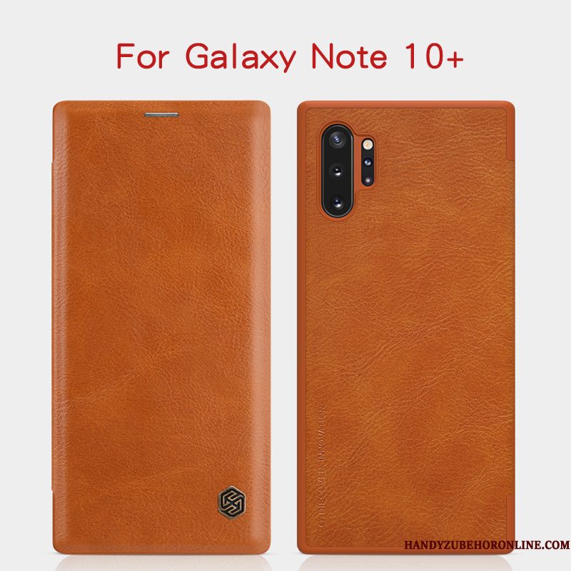 Hoesje Samsung Galaxy Note 10+ Leer Goud Zwart, Hoes Samsung Galaxy Note 10+