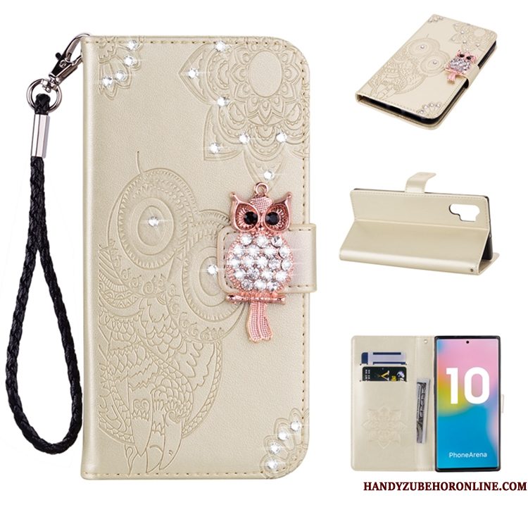 Hoesje Samsung Galaxy Note 10+ Leer Goudtelefoon, Hoes Samsung Galaxy Note 10+